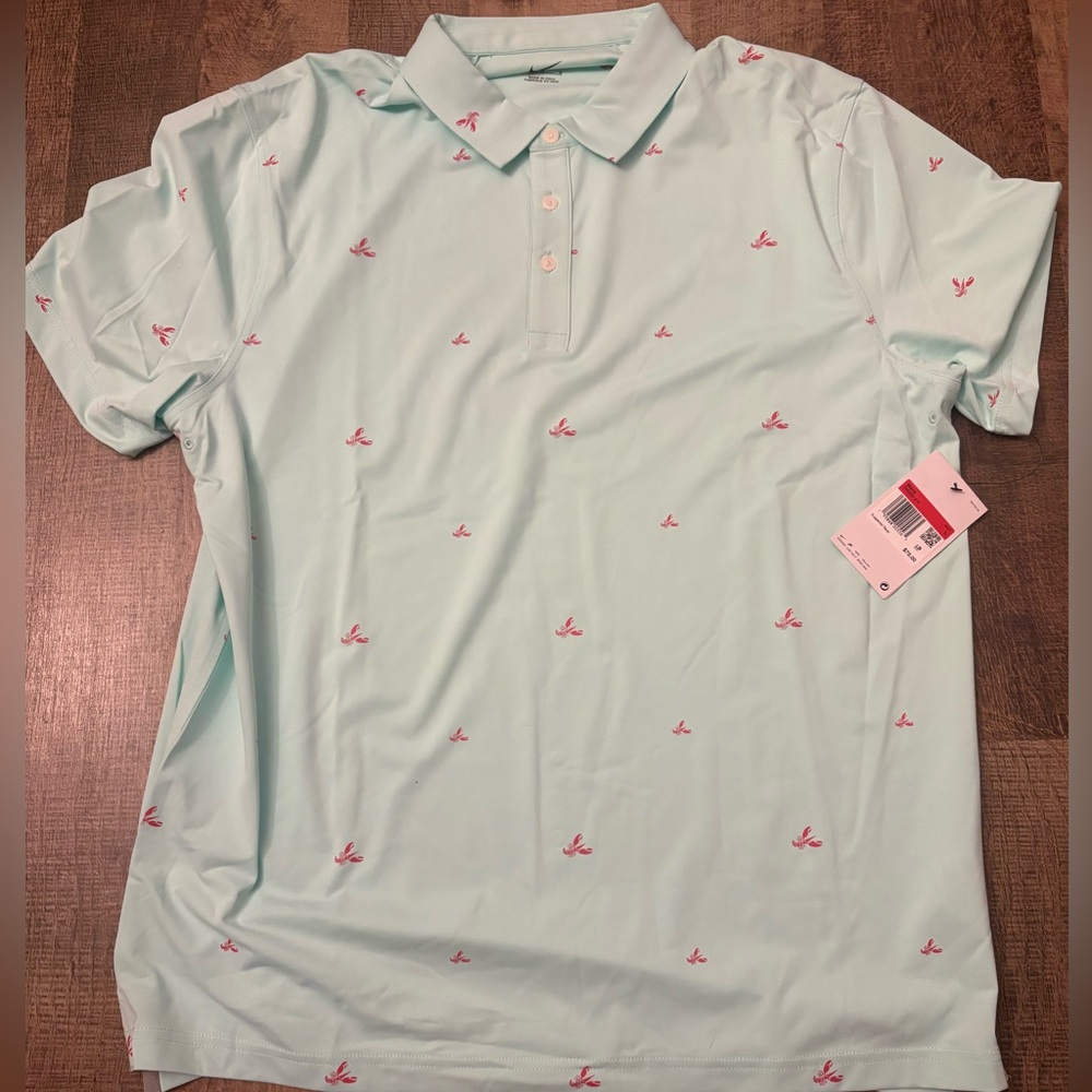 Nike Men's Aqua Polo Shirt with Red Lobsters